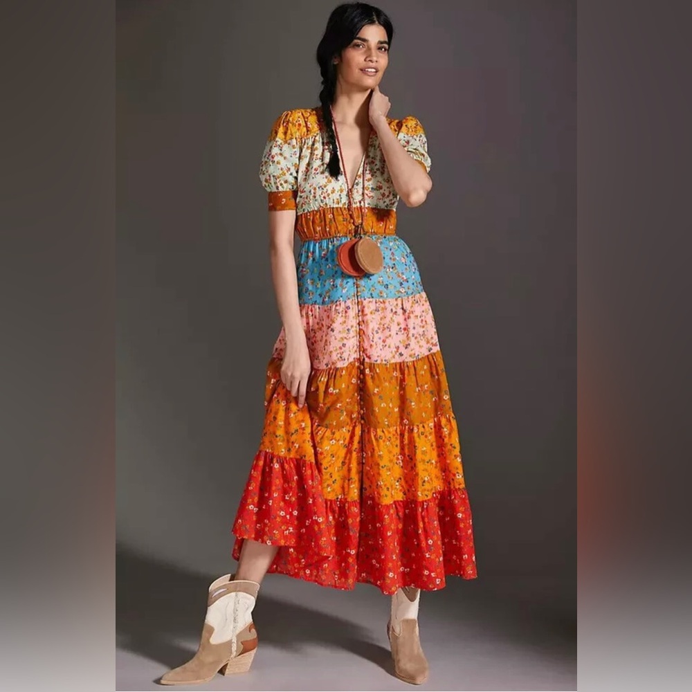 Anthropologie Tiered True Colorful Maxi Dress
